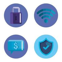 Padlock dollar wifi and shield of security system vector design