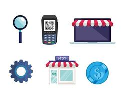 lupe qr code dataphone laptop gear store and coin vector design