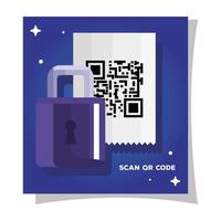 qr code paper and padlock vector design