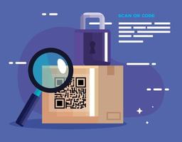 qr code box lupe and padlock vector design