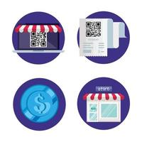 qr code paper laptop store and coin vector design