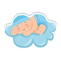 Cute Little Baby Boy durmiendo en la nube icono aislado vector