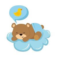 cute teddy bear in cloud with duck rubber vector