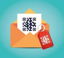 qr code inside envelope and label vector design