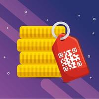 qr code label and coins vector design