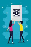 qr code woman and man avatar vector design