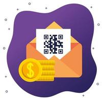 qr code inside envelope and coins vector design