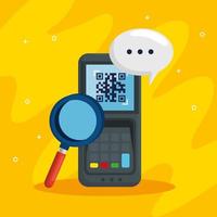 qr code inside dataphone lupe and bubble vector design