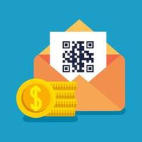 qr code inside envelope and coins vector design