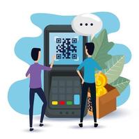 qr code inside dataphone men and bubble vector design