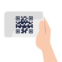 Hand holding qr code over paper vector design