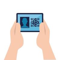 hands and qr code inside smartphone vector design