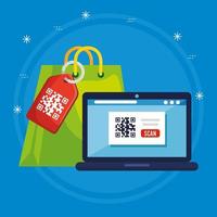 qr code label bag and laptop vector design