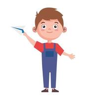 boy playing with paper airplane vector