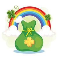 rainbow and bag money with clover vector