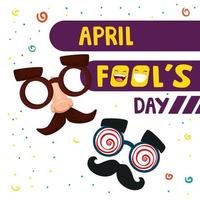 april fool day with crazy mask and icons vector