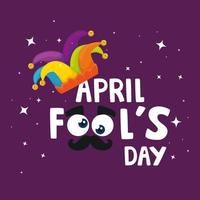april fool day with hat jester and icons vector