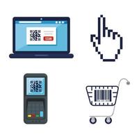 qr code inside dataphone laptop cursor and cart vector design