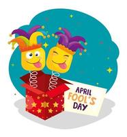 april fool day with box surprise and icons vector