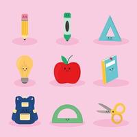 kawaii school icons vector