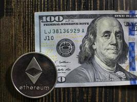 Silver Ethereum on US dollars photo