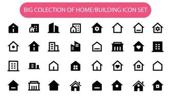 Collection of home or building black icon. Simple icon isolated on white background vector