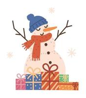 christmas snowman and gifts vector