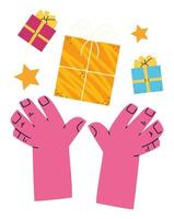 hands with presents box vector