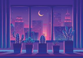 Cozy Room With City Landscape From Window Illustration vector