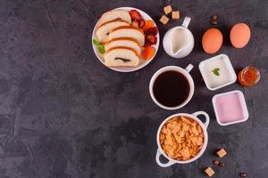 Tasty and nutritious breakfast with granola, cereals and nuts. Healthy food photo