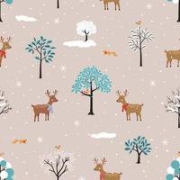 Cute animals on winter forest seamless pattern for Christmas or new year decorative vector