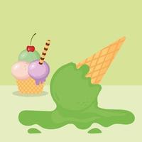 helado verde derretido vector