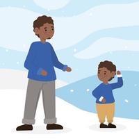 dad and son in snow vector