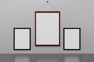 3D Rendering of Blank Empty Frame on Wall and in Room. White Color Background. photo