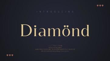 elegante fuente de letras del alfabeto y número. diseños de moda minimalista con letras clásicas. tipografía moderna fuentes serif concepto de diseño de boda de diamante decorativo. ilustración vectorial vector