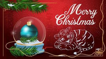 Banner para decoración de año nuevo festivo y decoración de diseño navideño para un abeto y un pequeño cachorro de tigre acostado vector