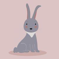 Cute gray hare. A cheerful rabbit smiling, big ears. Children's character animal. Cartoon flat vector editable illustration