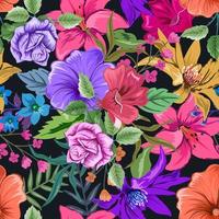 Elegant colorful seamless floral pattern on dark background. vector