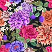 Elegant colorful seamless floral pattern on dark background. vector