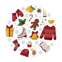 Vector elements of the New Year and Christmas, arranged in the shape of a ball. Everything related to the winter season. Design element