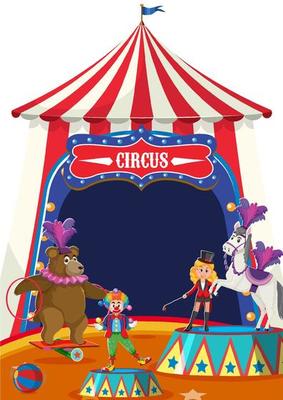 Circus dome tent with animal performer on white background