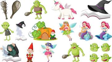 Set of fantasy fairy tale characters and elements vector