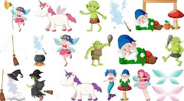 Set of fantasy fairy tale characters and elements vector