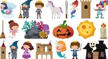 Set of isolated fairytale cartoon characters and objects vector