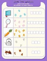 Spelling word game worksheet template vector