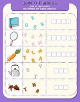 Spelling word game worksheet template vector