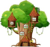 Fantasy tree house inside tree trunk on white background vector