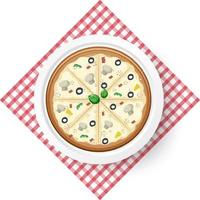 Vista superior de la pizza de queso sobre un mantel vector