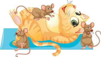 gato y muchos ratones personaje de dibujos animados vector