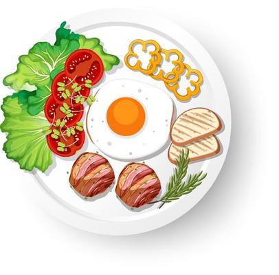 Healthy breakfast with vegetable and fried egg and meat